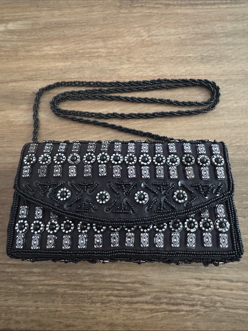 Vintage Embellished Black Beaded Evening Clutch. Likely Artisan